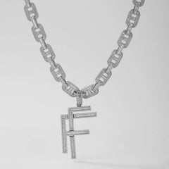 FL Stacked Shield Monogram Pendant With Royal Riviera Cuban Cascade